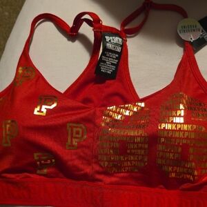 PINK Victoria's Secret Red and Gold Sports Bra